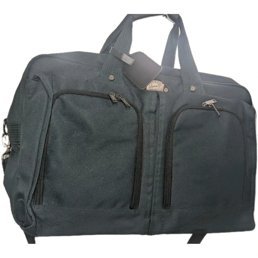 Vintage Ricardo Beverly Hills Forest Green Canvas Duffel Travel Carry On Bag‎